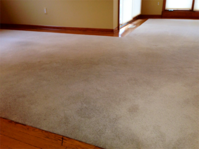 tan carpet that has visible dirt and traffic patterns in need of carpet cleaning services