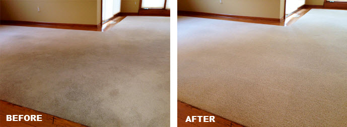 A before and after photo of a carpet cleaning project