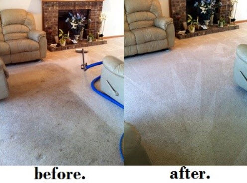 Split image showing a carpet before and after cleaning, highlighting significant dirt removal and improved cleanliness.